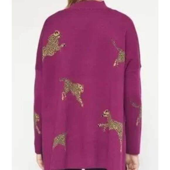 Entro Knit Sweater with Side Slit Purple Leopard Print L NWT - Picture 10 of 10
